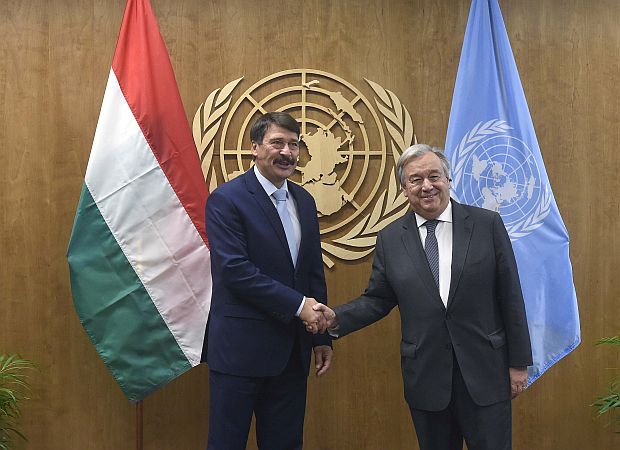 A képen: Áder János és António Guterres, az ENSZ főtitkára az ENSZ székházában.