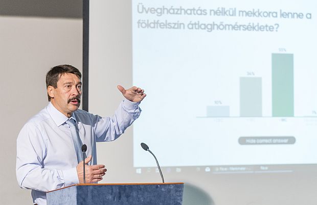 Áder János köztársasági elnök a klímaváltozással kapcsolatos előadást tartott a győri Révai Miklós Gimnázium diákjainak.